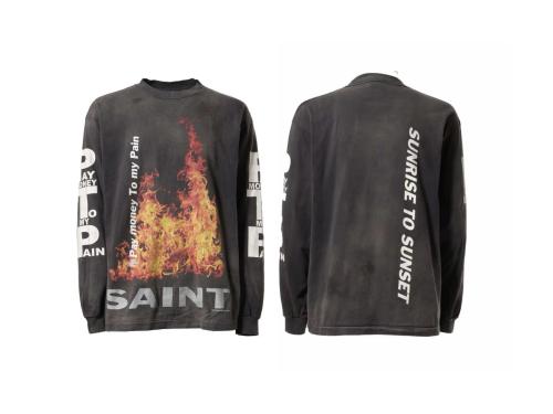Saint Michael  Fashion Flame Washed Long Sleeves Unisex Casual Street Loose Long Sleeve Shirt