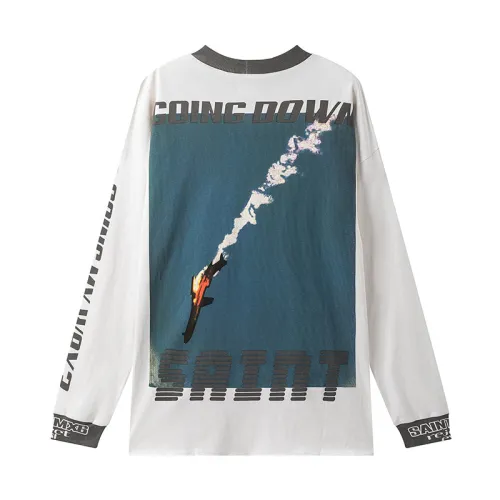 Saint Michael New Aircraft Retro Collar Letter Splicing Casual Long Sleeved T-shirt