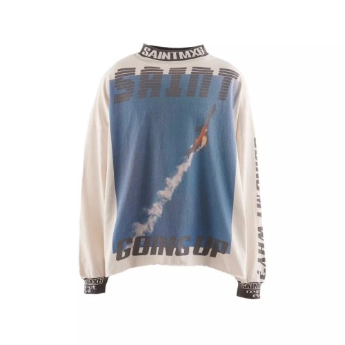 Saint Michael New Aircraft Retro Collar Letter Splicing Casual Long Sleeved T-shirt