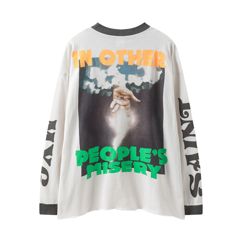 Saint Michael New Fashion Burning Hand Lightning Long Sleeve Unisex Casual Street Tee