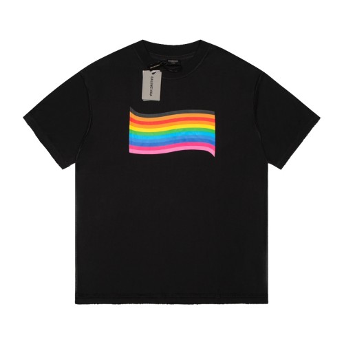 Balencia Rainbow Reverse Printed Short Sleeve Couple's Casual Loose T-shirt