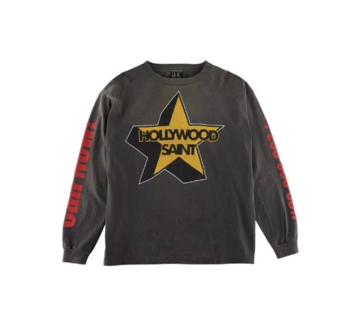 Saint Michael New Fashion Star Letters Printed Long Sleeves Unisex Vintage Cotton Tee