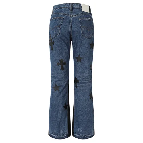 Gallery Dept New Fashion Star Cross Embroidered Jeans Unisex Street Casual Denim Straight Pants