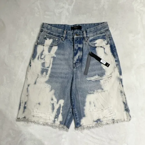 Amiri New Fashion Washed Vintage White & Blue Denim Shorts Unisex Casual Street Retro Jeans
