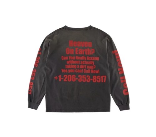 Saint Michael New Fashion Star Letters Printed Long Sleeves Unisex Vintage Cotton Tee