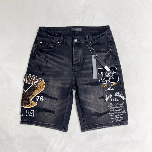 Amiri Fashion Hawk Printed Washed Ripped Denim Shorts Pants Unisex Casual Street Jeans