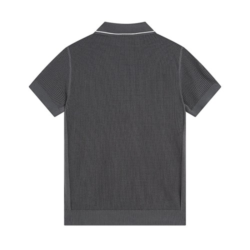 Prada Fashion Embroidered Mesh Hollow Knitted Collar Short Sleeve Unisex Casual Loose T-shirt