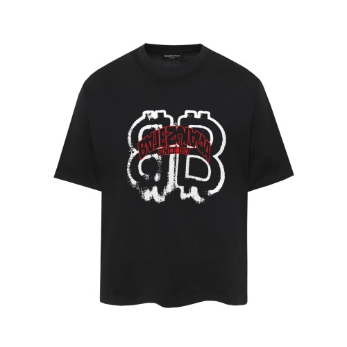Balenciaga New Logo Printed Round Neck T-shirt Couple Casual Oversize Short Sleeve