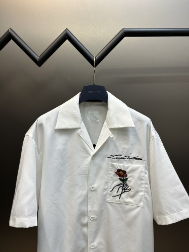 Louis Vuitton Fashion New Embroidered Flower Logo Short Sleeve Shirt