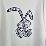 Dior New Embroidered Rabbit Couple Round Neck Hoodie with Patchwork