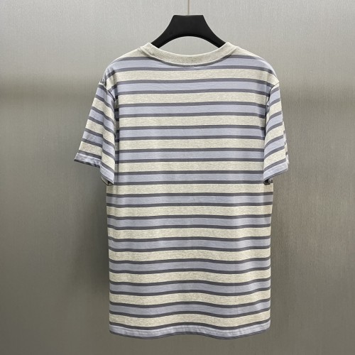 Dior Fashion Patchwork Embroidered Striped T-shirt Couple Loose Casual Short Sleeve