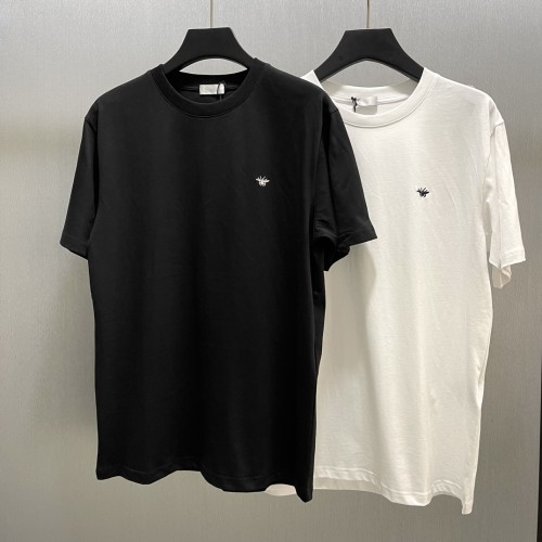 Dior Fashion Embroidered Bee T-shirt Couple Loose Casual Short Sleeves