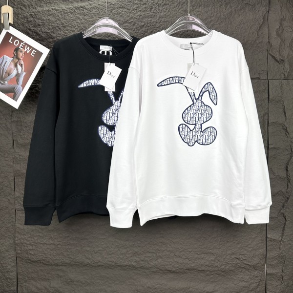 Dior New Embroidered Rabbit Couple Round Neck Hoodie with Patchwork