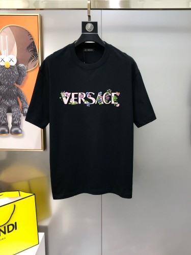 Versace Fashion Flower Logo Printed Short Sleeve Couple Oversize Casual T-shirt