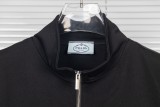 Prada New Couple Triangle Logo Splicing Stand Up Collar Jacket Casual Jacket