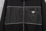 Prada New Couple Triangle Logo Splicing Stand Up Collar Jacket Casual Jacket