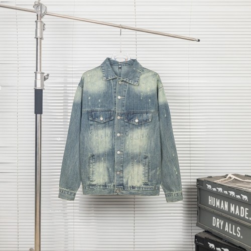 Balenciaga Classic Hot Diamond Logo Washed Denim Jacket Casual Coat