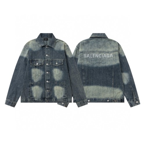 Balenciaga Classic Hot Diamond Logo Washed Denim Jacket Casual Coat