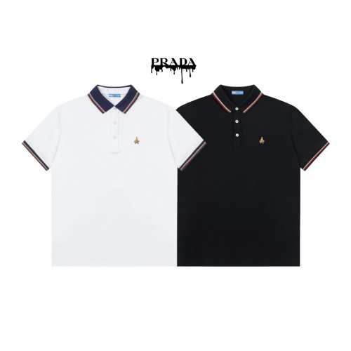 Prada New Exquisite Stripe Logo Collar Polo Shirt