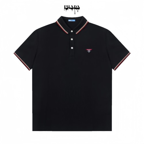 Prada New Exquisite Stripe Logo Collar Polo Shirt