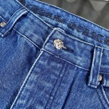 Chrome Hearts New Patchwork Cross Flower Washed Jeans Casual Pants