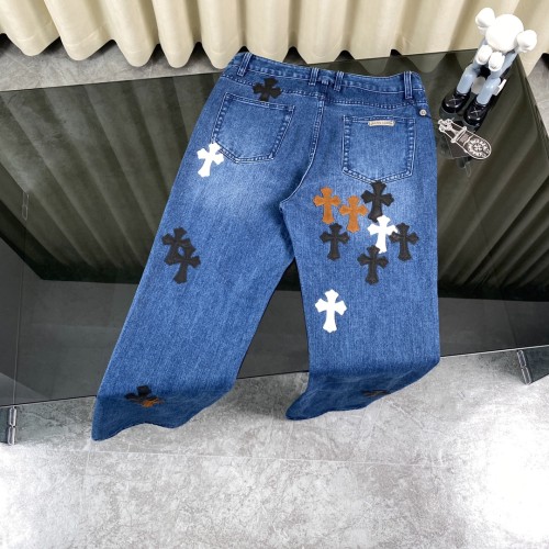 Chrome Hearts New Patchwork Cross Flower Washed Jeans Casual Pants