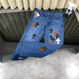 Chrome Hearts New Patchwork Cross Flower Washed Jeans Casual Pants