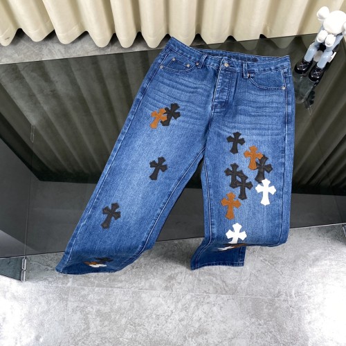 Chrome Hearts New Patchwork Cross Flower Washed Jeans Casual Pants