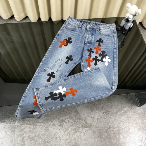 Chrome Hearts New Flame Blue Jeans Casual Pants