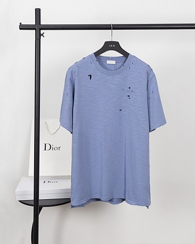 Dior Street Hole Logo Printed Short Sleeve Couple Casual Loose Cotton T-shirt