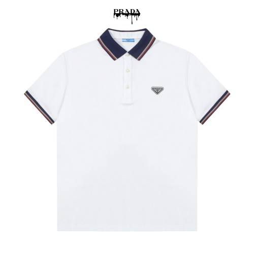 Prada New Exquisite Stripe Logo Collar Polo Shirt