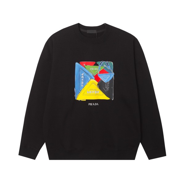 Prada Logo Printed Hoodie Unisex Oversize Round Neck Sweatshirt