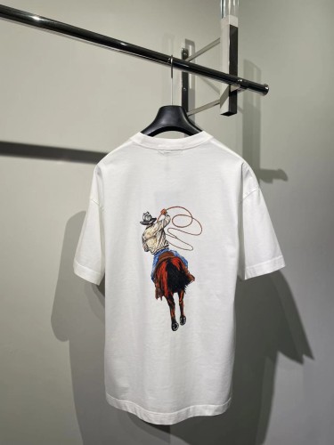 Louis Vuitton Trendy Embroidered Denim Short Sleeve Unisex Casual Cotton T-shirt