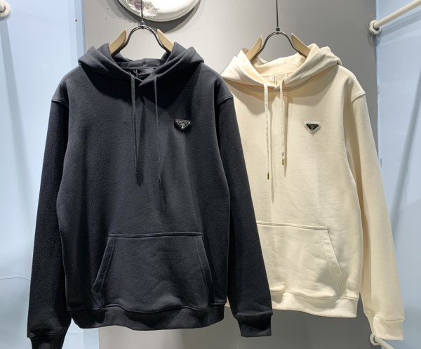 Prada Golden Triangle Logo Hoodie Unisex Casual Loose Sweatshirt