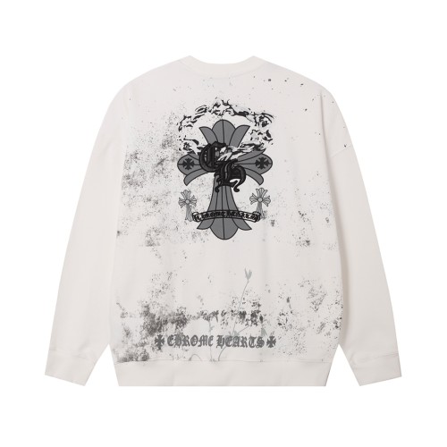 Chrome Hearts Embroidered Cross Hoodie Unisex Casual Round Neck Sweatshirt