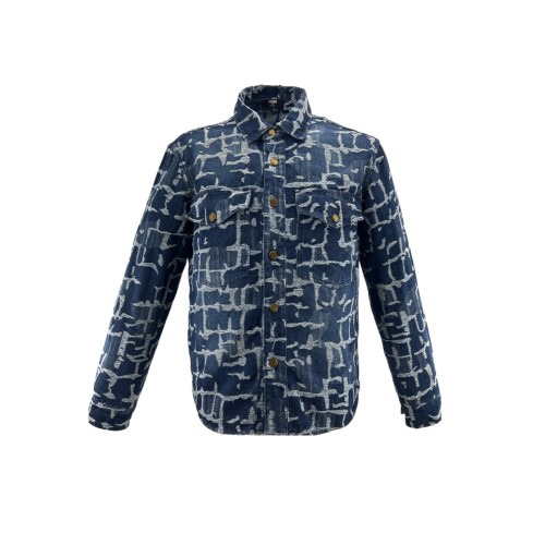Fendi Autumn New Full Letter Jacquard Denim Long Sleeve Shirt