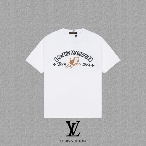 Louis Vuitton Fashion Logo Brown Small French Embroidery Short Sleeve Couple Casual T-shirt