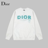 Dior Fashion Handpulled Rope Graffiti Logo Printed Round Neck Sweatshirt Unisex Casual Loose Sweatshirt