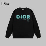 Dior Fashion Handpulled Rope Graffiti Logo Printed Round Neck Sweatshirt Unisex Casual Loose Sweatshirt