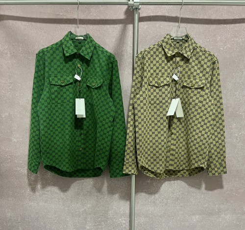Gucci Autumn New Classic Double G Small Letter Jacquard Denim Long Sleeve Shirt