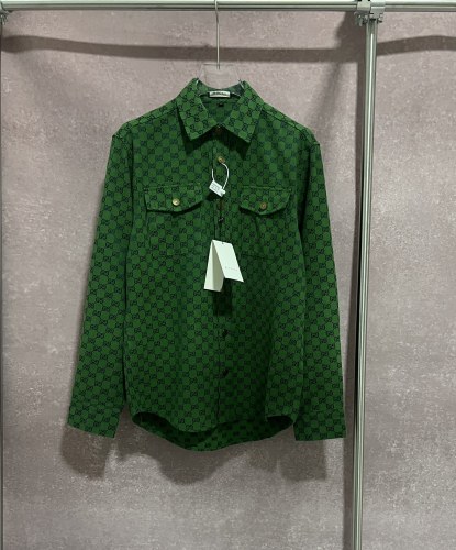 Gucci Autumn New Classic Double G Small Letter Jacquard Denim Long Sleeve Shirt