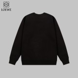 Loewe Fashion Splicing Color Contrast Embroidered Logo Round Neck Hoodie Unisex Casual Loose Sweatshirt