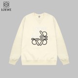 Loewe Fashion Splicing Color Contrast Embroidered Logo Round Neck Hoodie Unisex Casual Loose Sweatshirt