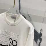 Loewe Fashion Splicing Color Contrast Embroidered Logo Round Neck Hoodie Unisex Casual Loose Sweatshirt