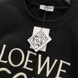 Loewe Fashion Splicing Color Contrast Embroidered Logo Round Neck Hoodie Unisex Casual Loose Sweatshirt