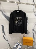 Loewe Fashion Splicing Color Contrast Embroidered Logo Round Neck Hoodie Unisex Casual Loose Sweatshirt