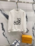 Loewe Fashion Splicing Color Contrast Embroidered Logo Round Neck Hoodie Unisex Casual Loose Sweatshirt