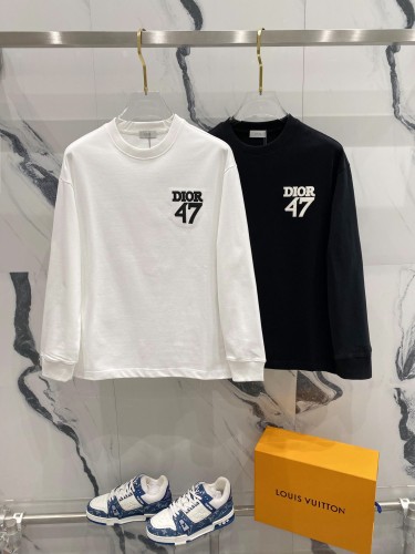 Dior Classic 47 Leather Embroidered Letter Logo Round Neck Hoodie Couple Casual Sweatshirt