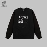 Loewe Fashion Splicing Color Contrast Embroidered Logo Round Neck Hoodie Unisex Casual Loose Sweatshirt