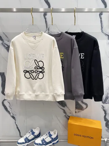 Loewe Fashion Splicing Color Contrast Embroidered Logo Round Neck Hoodie Unisex Casual Loose Sweatshirt